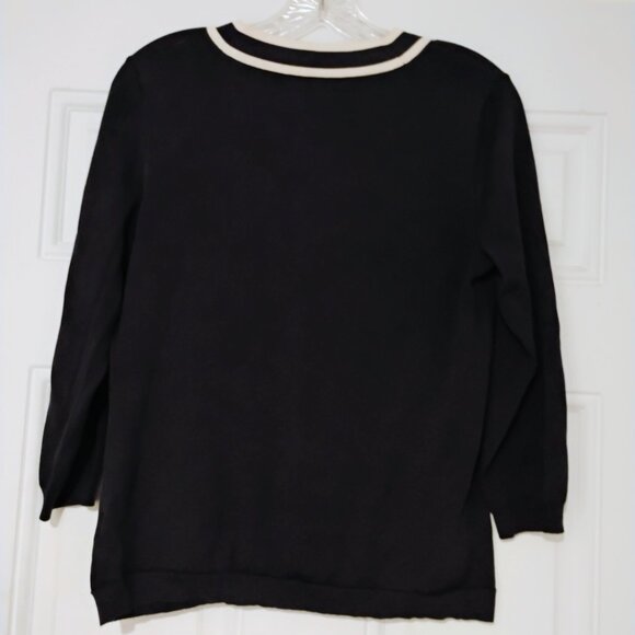 Ralph Lauren Sweater Cardigan Silk V Neck Navy Ivory Preppy Office Nautical S - Picture 12 of 14